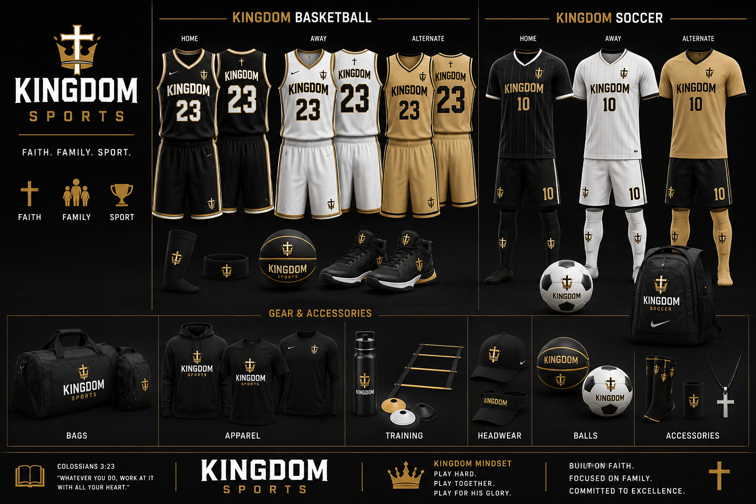 Kingdom Basketball and Soccer lookbook — uniforms, gear, and accessories