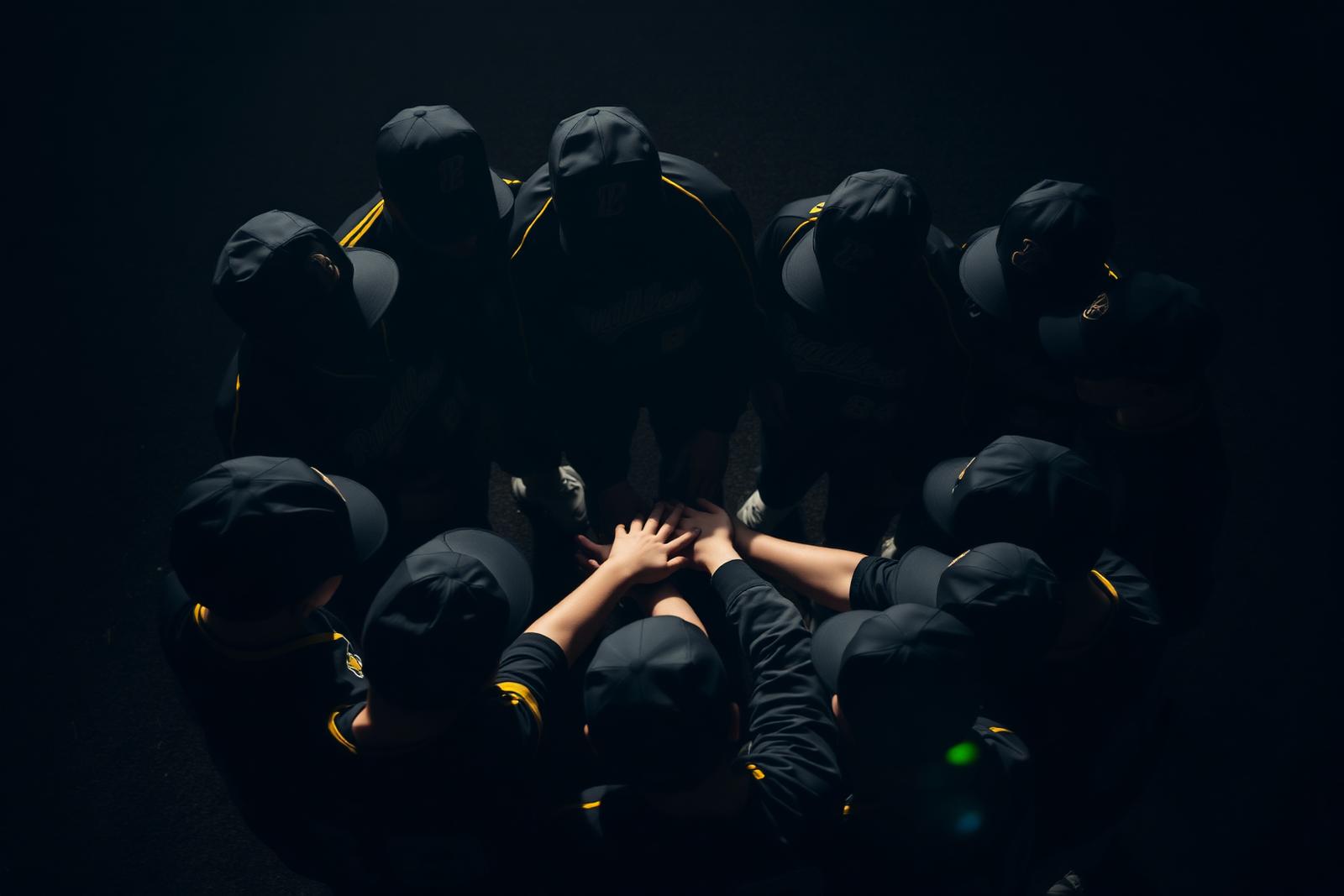 Team huddle from above